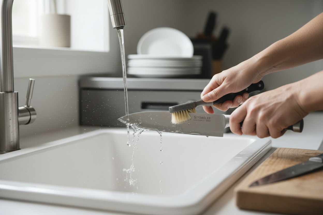 Dishwasher-rinsable when needed. Hand washing is recommended to maximize edge life.