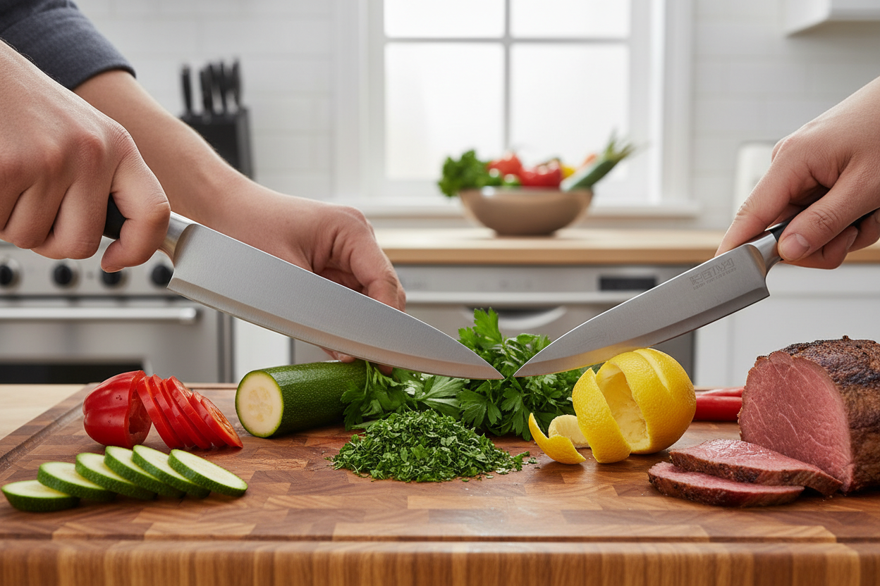 From slicing and dicing to carving and paring, the blade geometry is tuned for daily prep versatility.