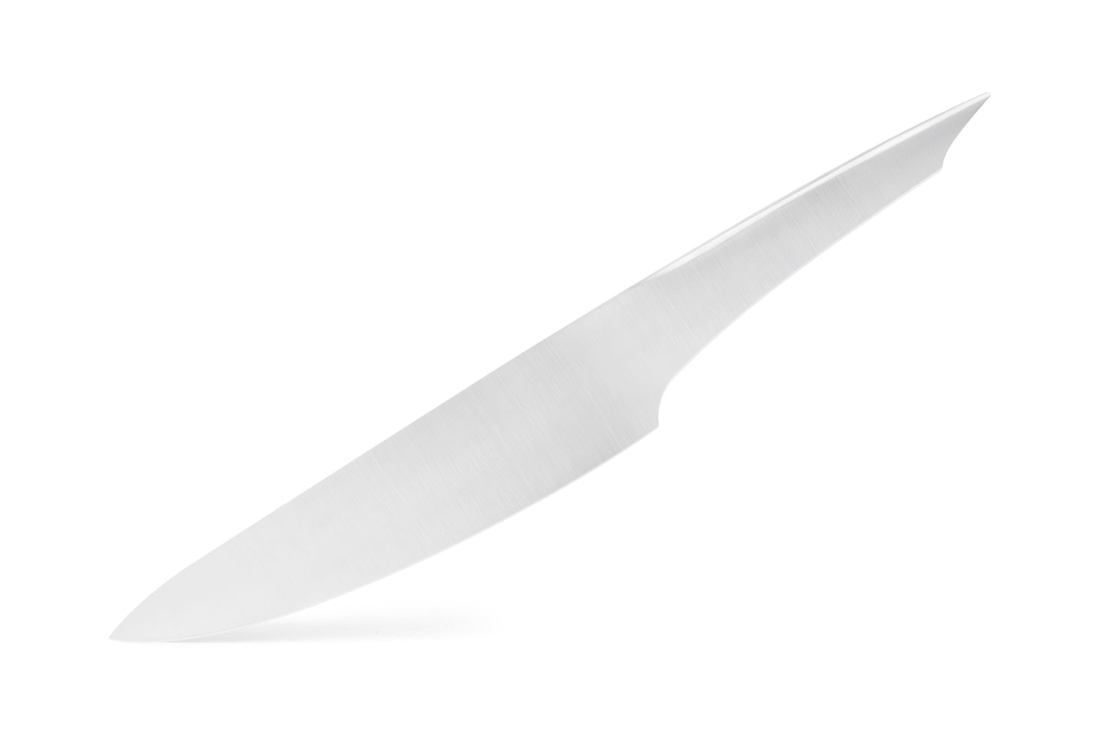 Steady chef knife · white bg · 3/4 profile · matte silver